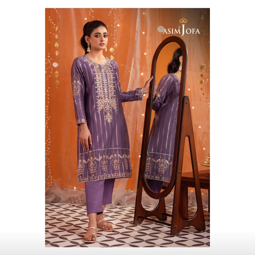 Asim Jofa Women's Pakistani 2-Piece Embroidered Lurex Jacquard Kurta Trouser